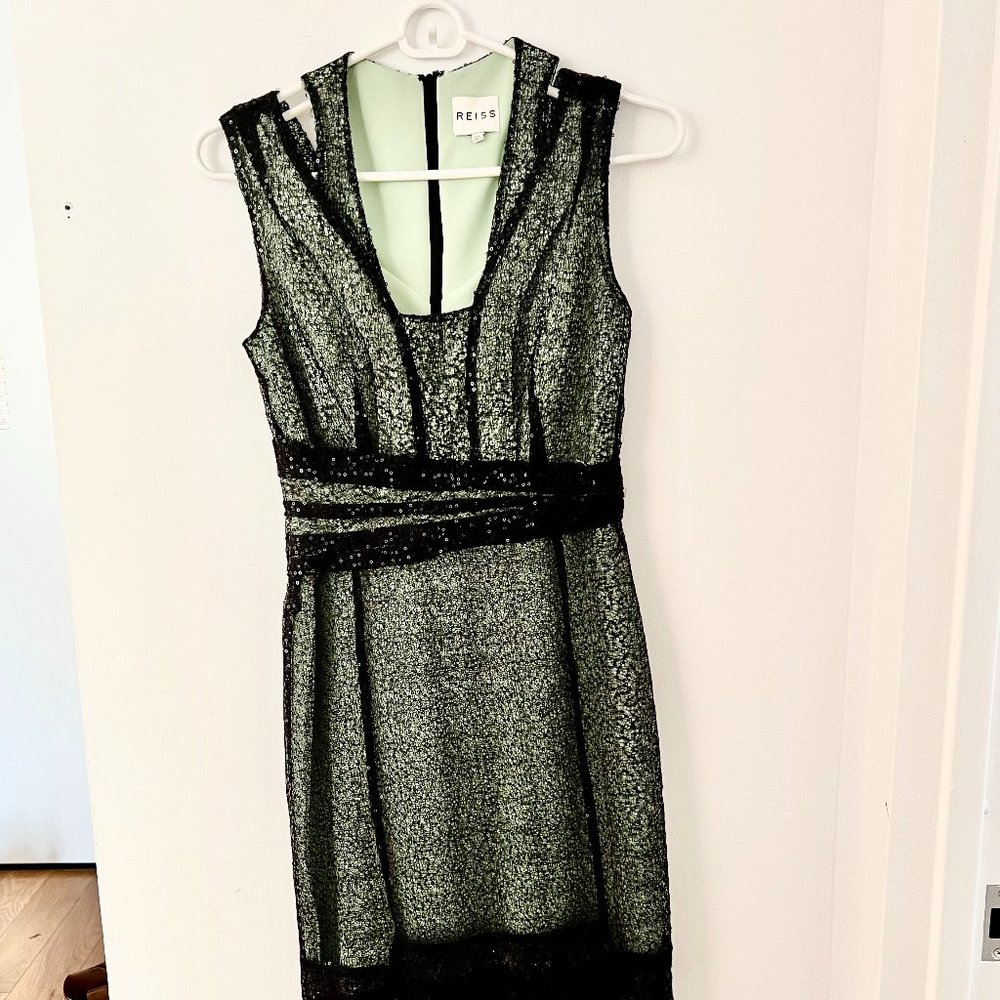 Reiss Tali Sparkle Wrap Bodycon Dress Sequins Sage Green Size 2